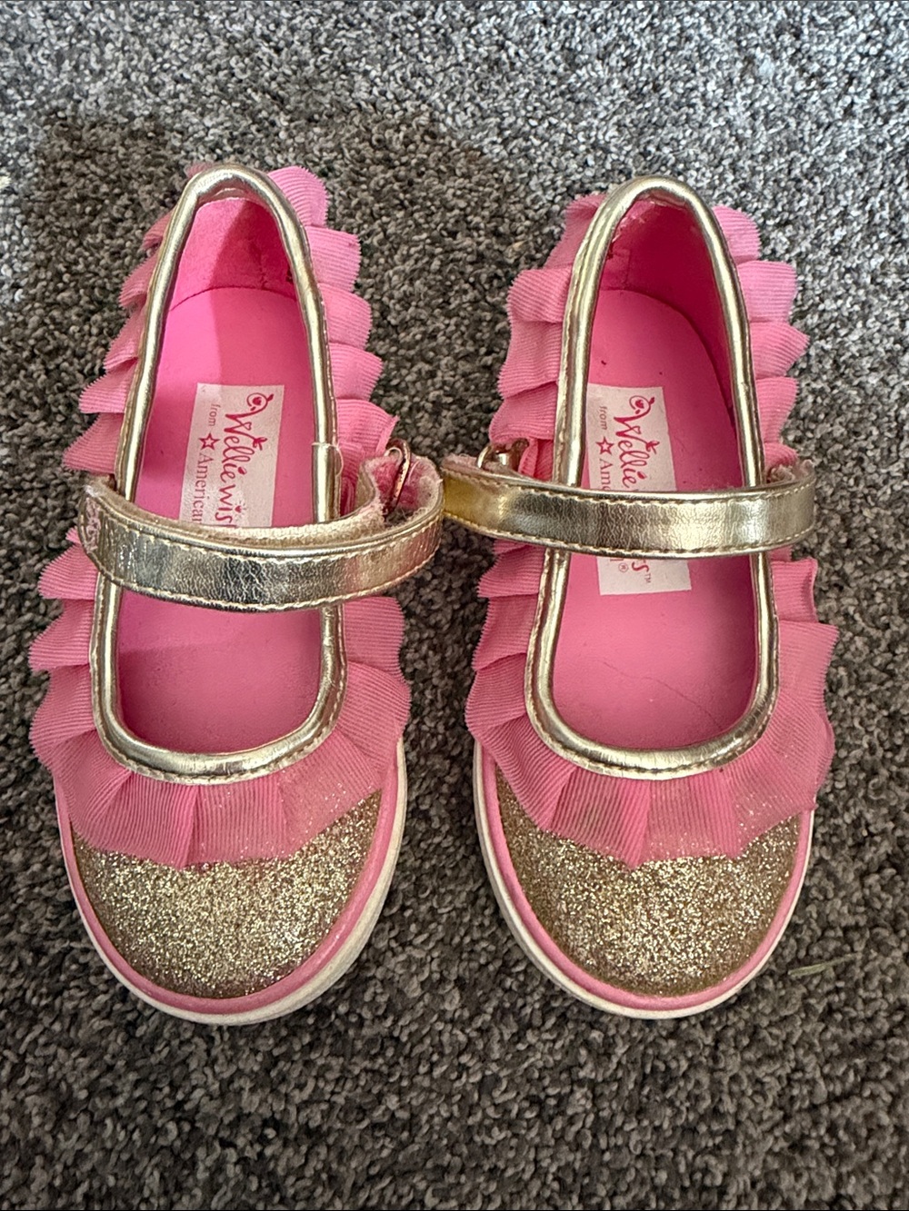 American Girl Pink and Gold Ruffle Mary Janes